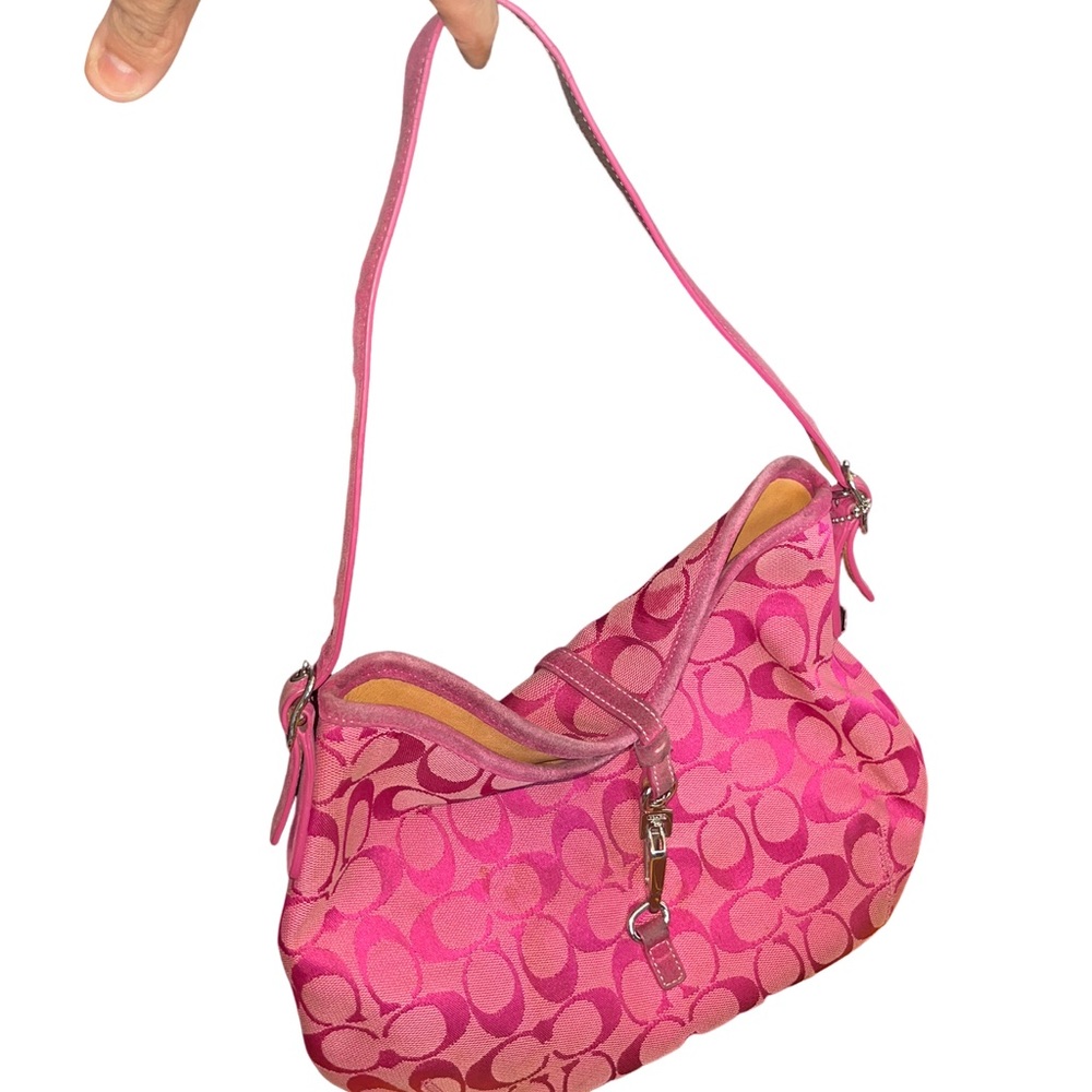 Y2K 2000 Coach Pink Patterned Signature canvas and leather Shoulder Bag